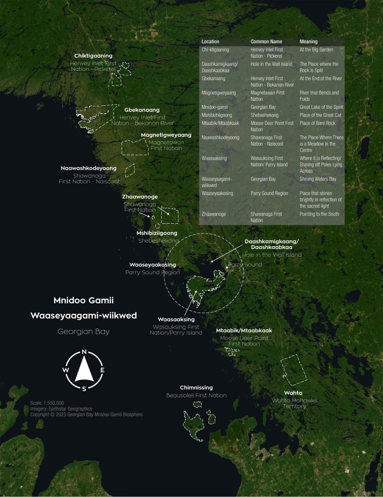 A map showing place names in Georgian Bay.