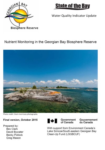 Nutrient Monitoring in the Georgian Bay Biosphere report cover.